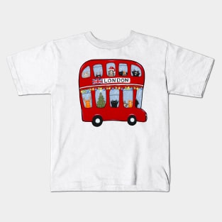 Double Decker Bus Christmas Cats Kids T-Shirt